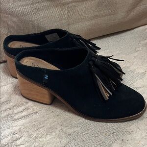 TOMS Black Suede Mules with Tassels